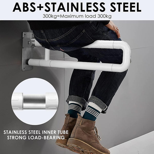 Folding Hinged Bathroom Safety Steel Grab Bar/Rail, Drop Down Mobility Aid Support, 60cm Long