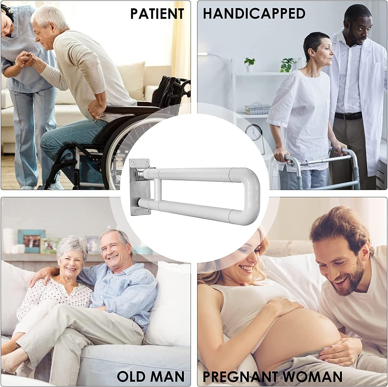 Folding Hinged Bathroom Safety Steel Grab Bar/Rail, Drop Down Mobility Aid Support, 60cm Long Secondary image