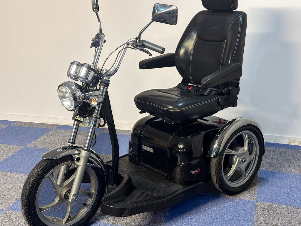 Drive Sport Rider Chrome and Black Mobility Scooter 8mph Large 3 Wheel Trike Road Legal