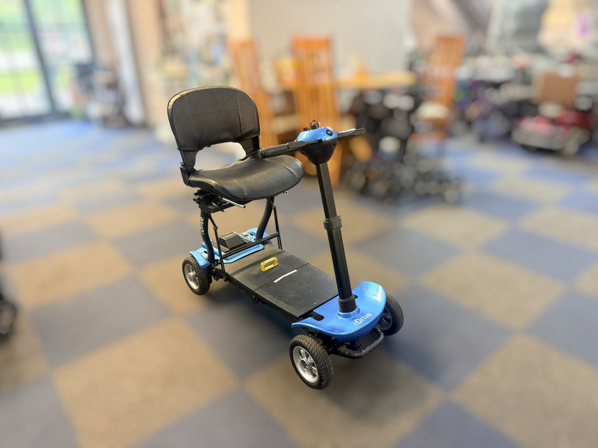 eDrive Remote Auto Folding Electric Mobility Scooter Lithium Aluminium Lightweight Blue used condition