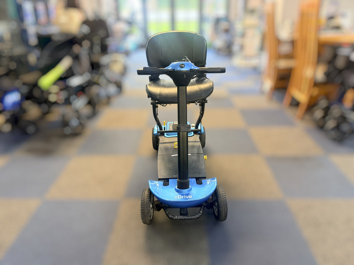 eDrive Remote Auto Folding Electric Mobility Scooter Lithium Aluminium Lightweight Blue used condition