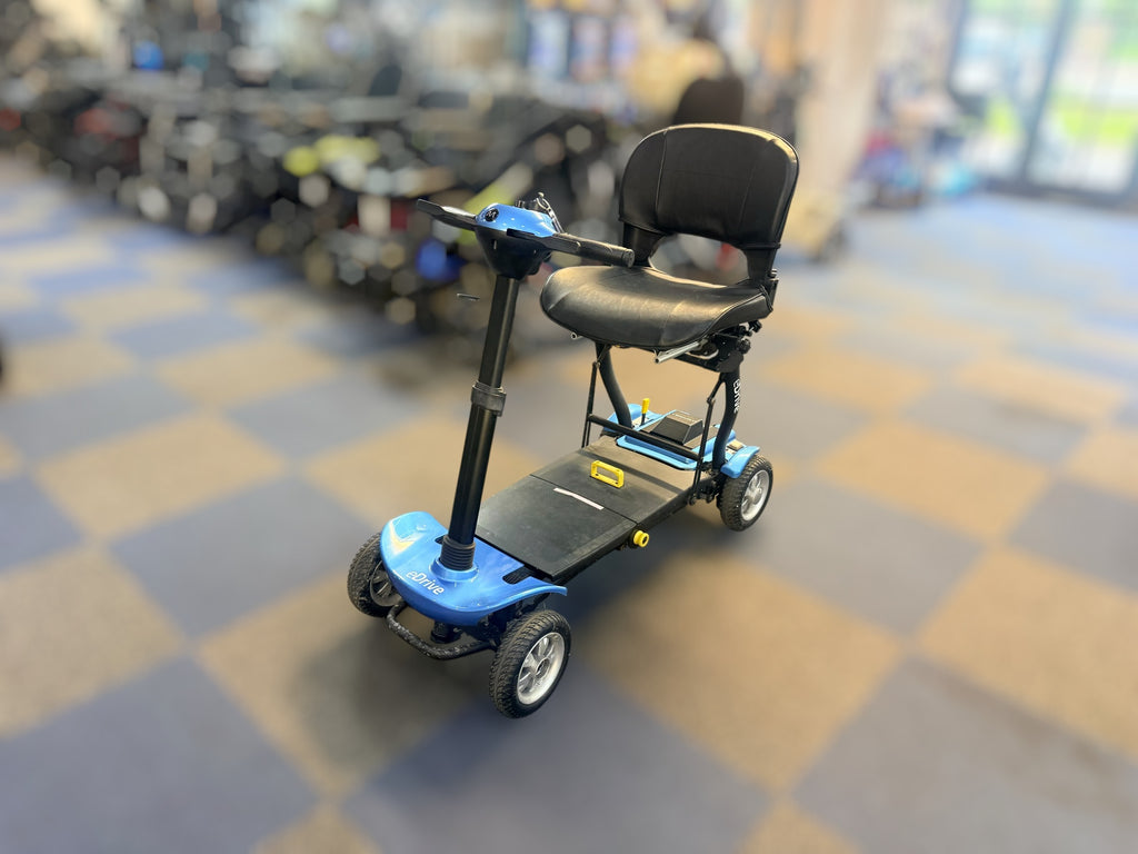 eDrive Remote Auto Folding Electric Mobility Scooter Lithium Aluminium Lightweight Blue used condition