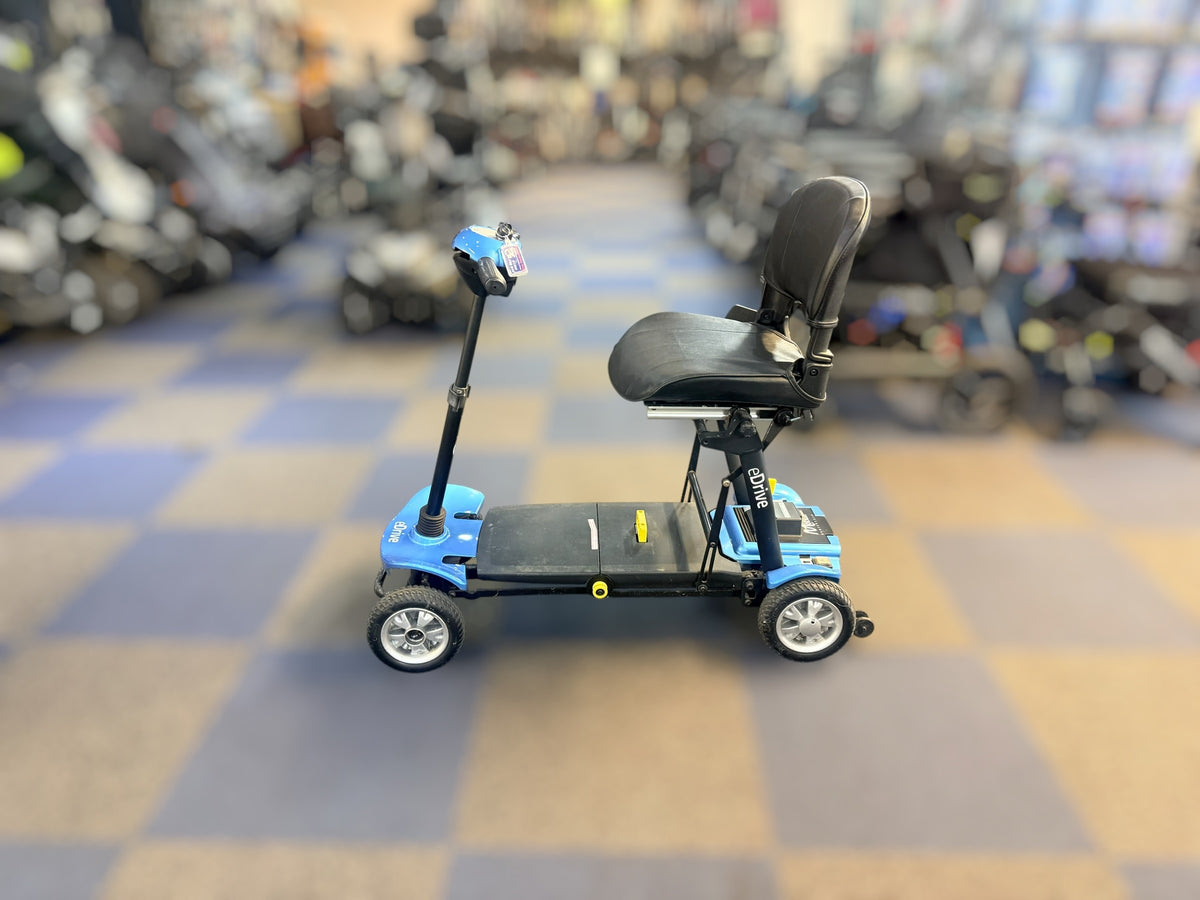 eDrive Remote Auto Folding Electric Mobility Scooter Lithium Aluminium Lightweight Blue used condition