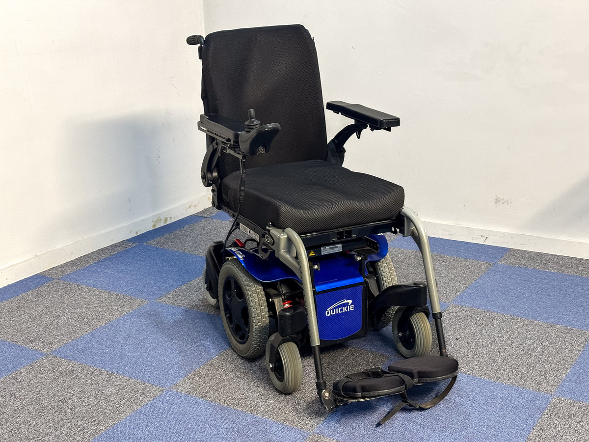 Quickie Salsa M2 Mini Used Electric Wheelchair Powerchair Power Tilt Sunrise Medical Outdoor MWD Blue Main image