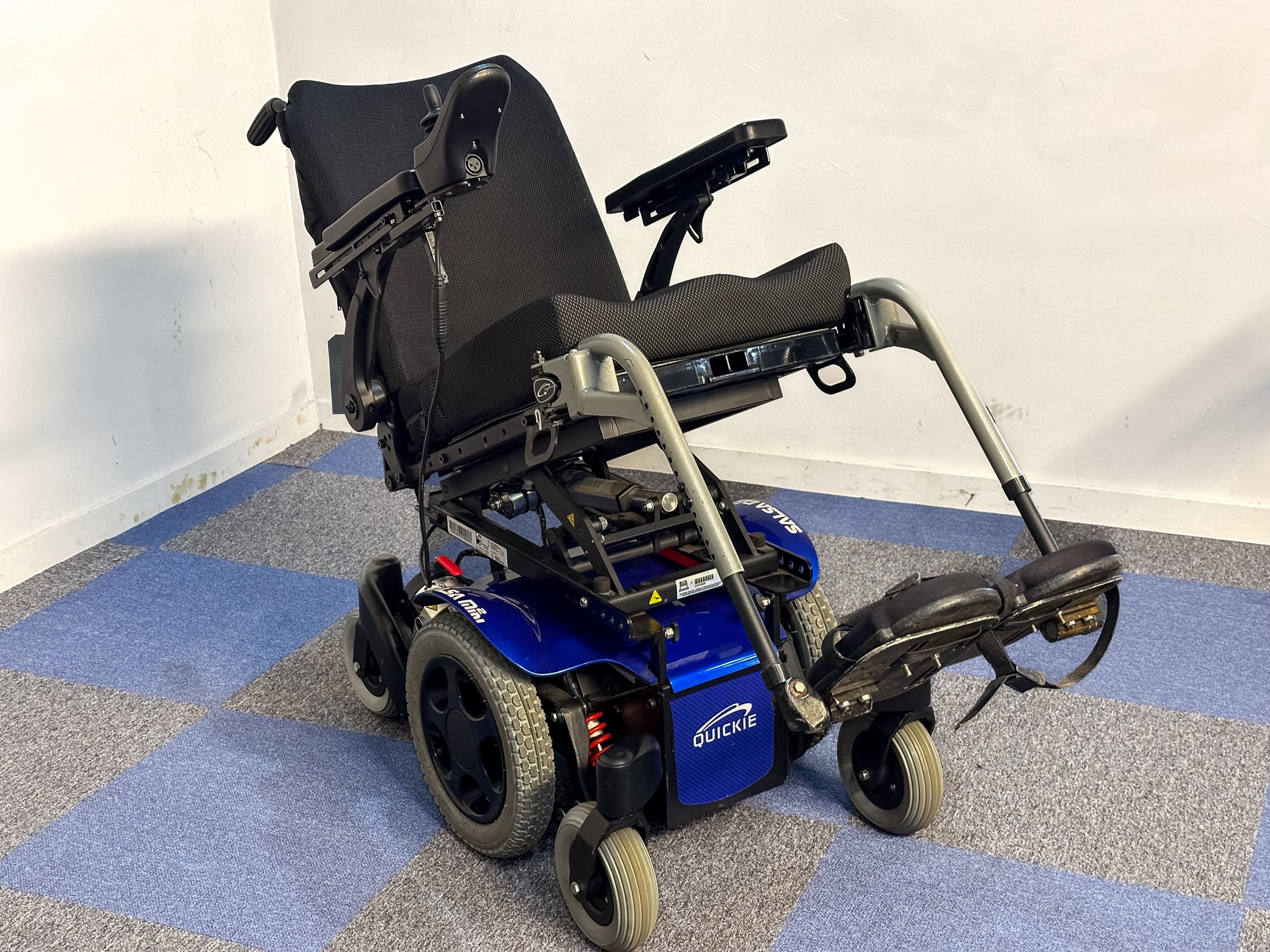 Quickie Salsa M2 Mini Used Electric Wheelchair Powerchair Power Tilt Sunrise Medical Outdoor MWD Blue