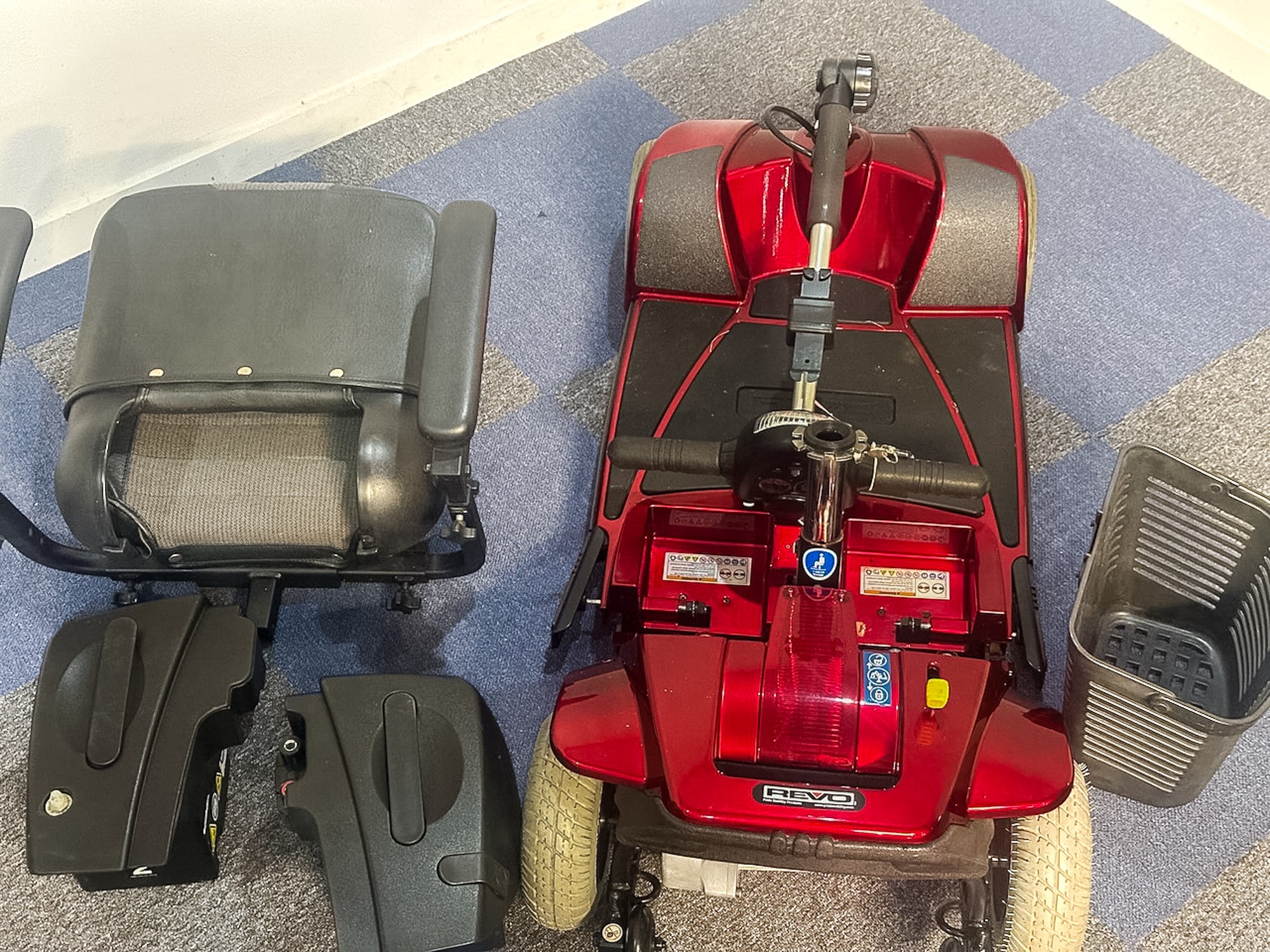 Pride Revo 2.0 4mph Mobility Scooter Transportable Boot Suspension Red