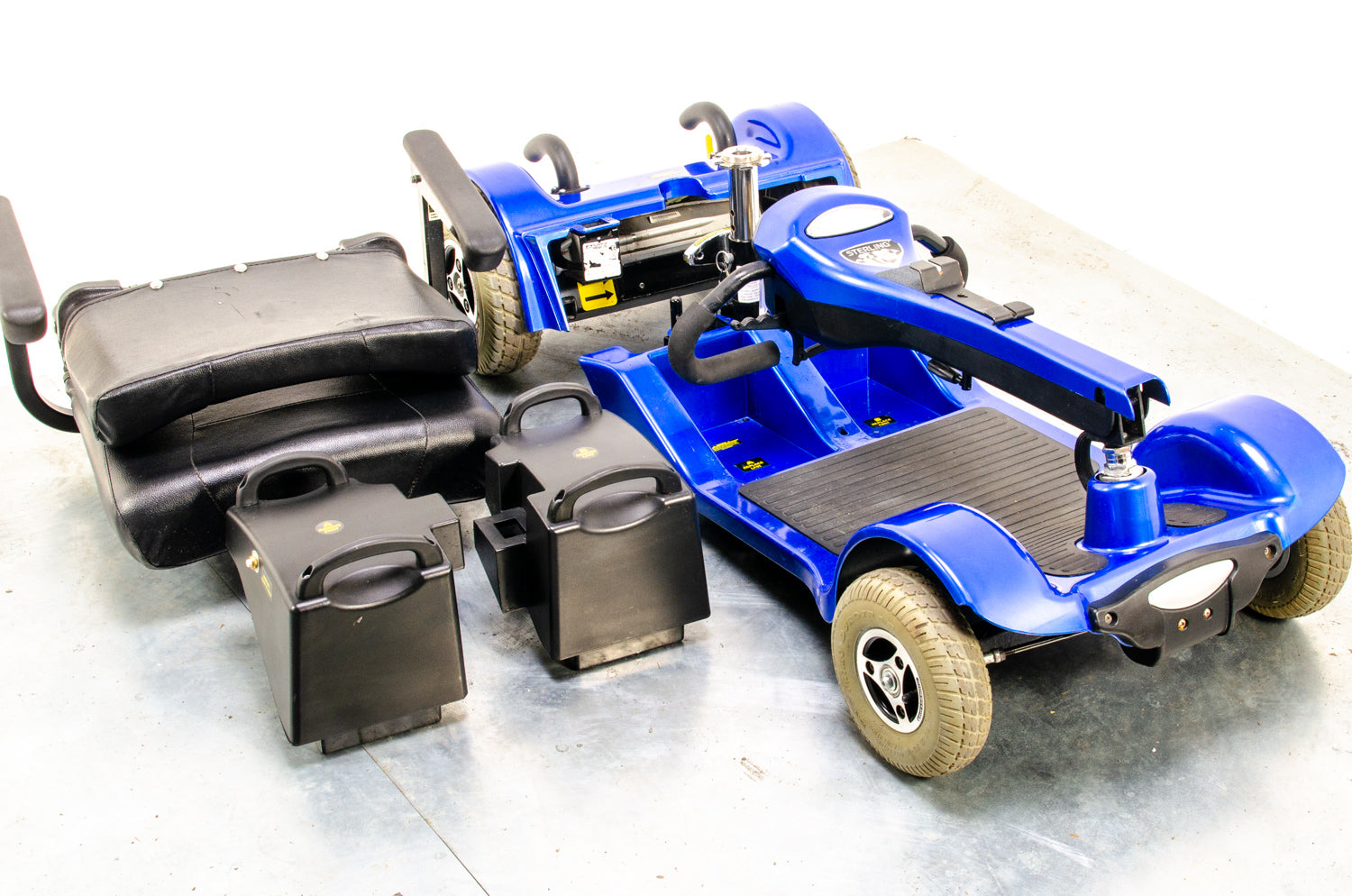 Sterling Sapphire 2 Used Mobility Scooter Midsize Transportable Pneumatic Tyres Folding Boot Blue 11463