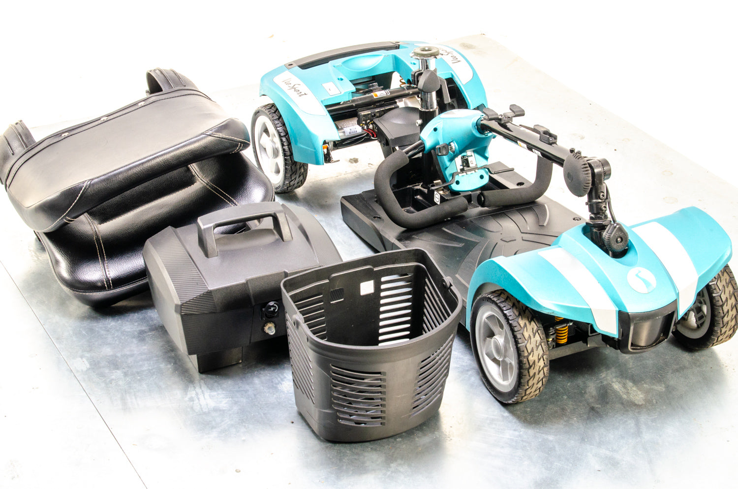 Veo Sport Used Electric Mobility Scooter Small Portable Lightweight Transportable Boot Turquoise