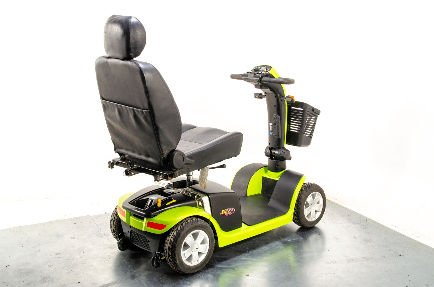 Pride Colt Deluxe Used Electric Mobility Scooter 6mph Transportable Road Pavement Seat Post Suspension Solid Tyres Lime Green 13443