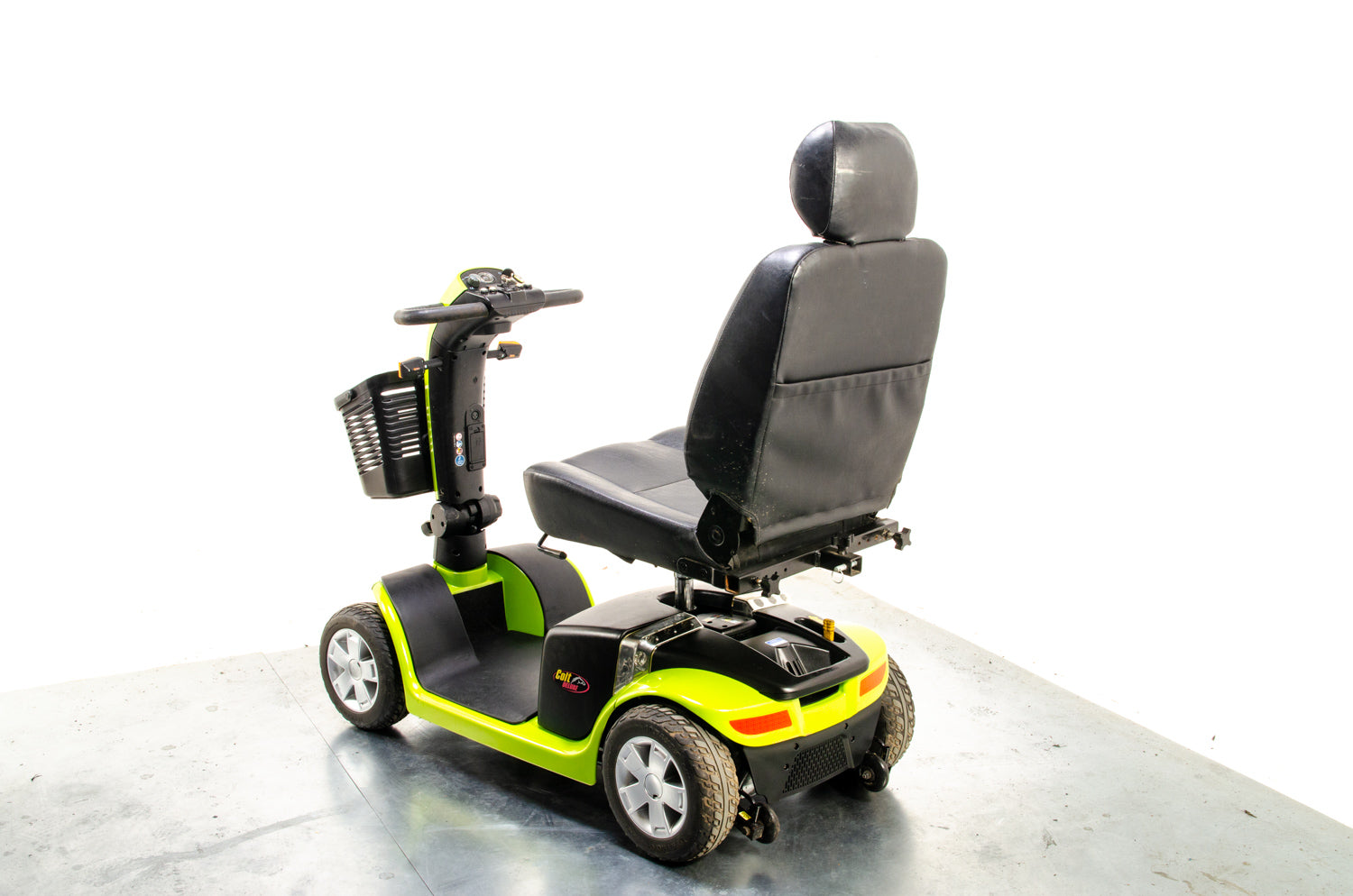 Pride Colt Deluxe Used Electric Mobility Scooter 6mph Transportable Road Pavement Seat Post Suspension Solid Tyres Lime Green 13443