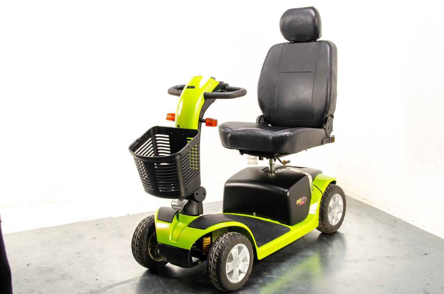 Pride Colt Deluxe Used Electric Mobility Scooter 6mph Transportable Road Pavement Seat Post Suspension Solid Tyres Lime Green 13443