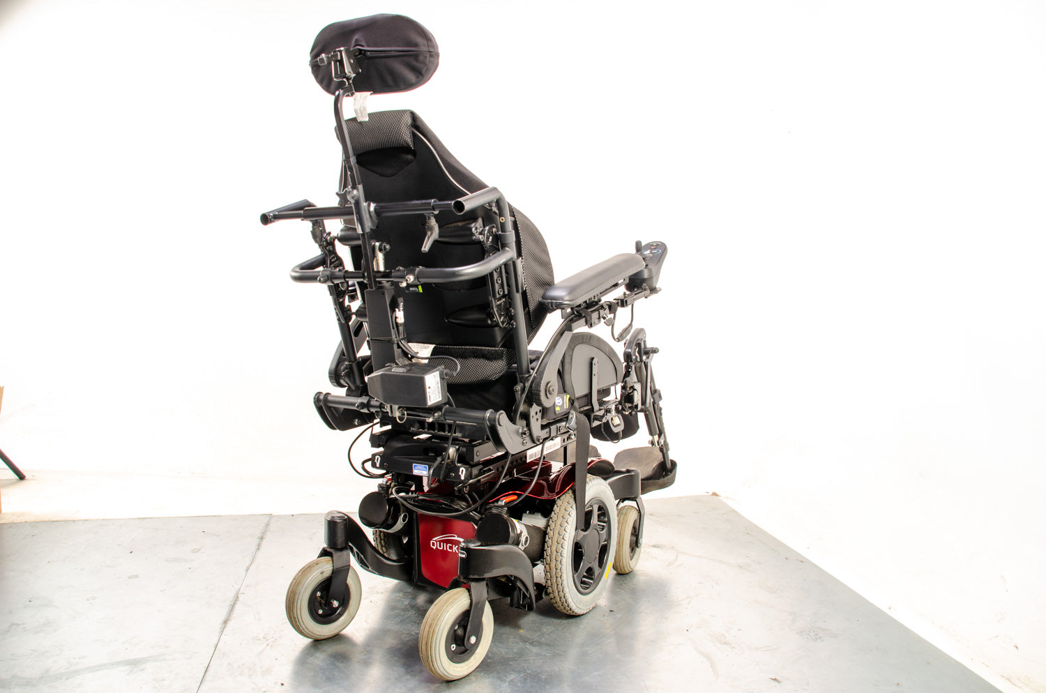 Quickie Salsa M2 Mini Used Electric Wheelchair Powerchair Recline Tilt Leg Raisers Powered Sunrise Medical Red