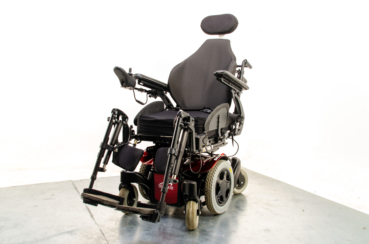 Quickie Salsa M2 Mini Used Electric Wheelchair Powerchair Recline Tilt Leg Raisers Powered Sunrise Medical Red