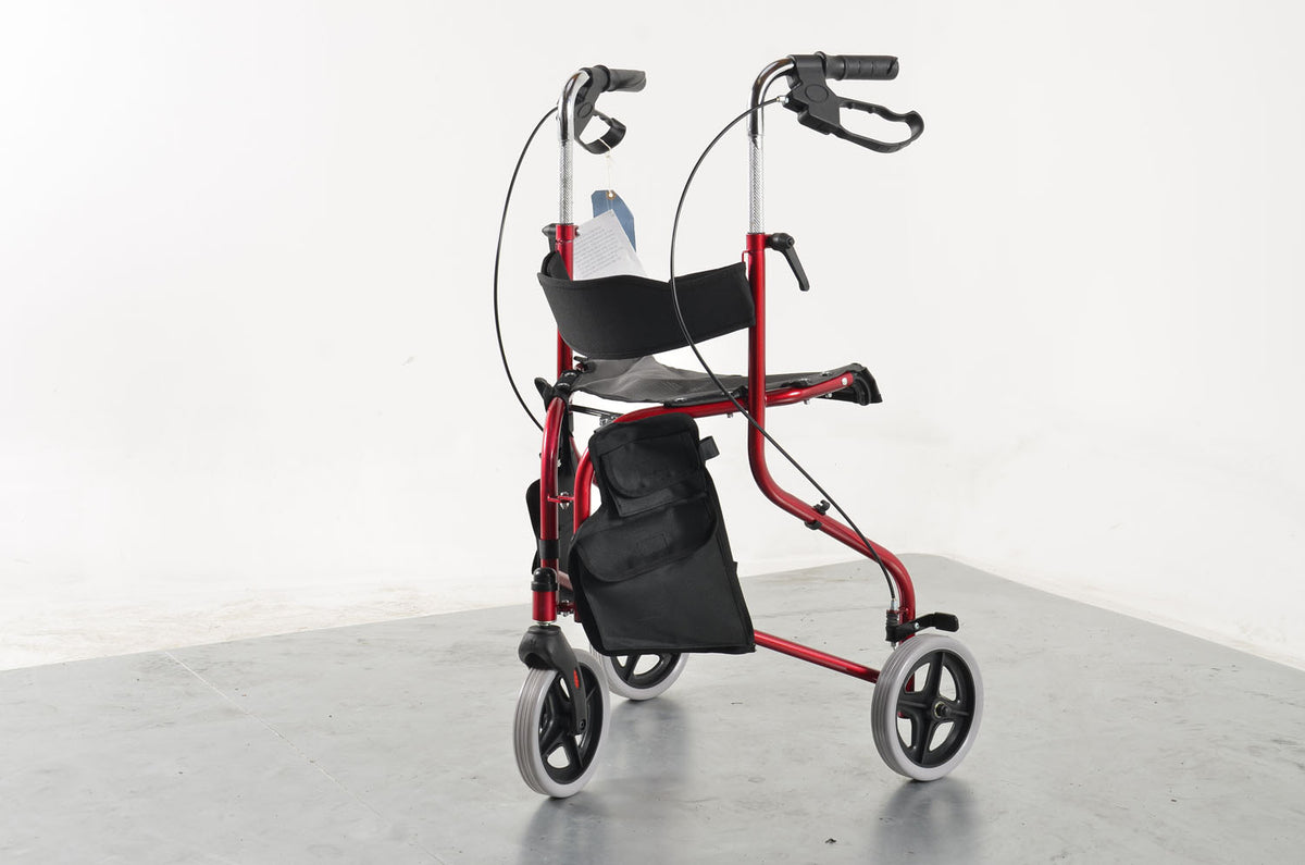 Lightweight Folding 3-Wheel Tri-Walker With Seat. Adjustable Handles. Brakes. Carry bag